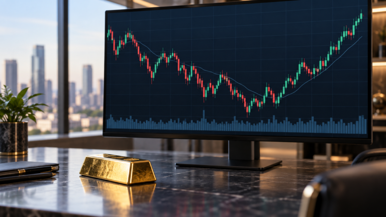 شاشة تداول تظهر تعافي الذهب بعد هبوط سابق